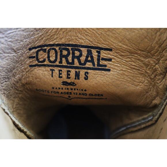 Corral Teen Tan Leather Boots Embroidered Gold Glitter 5 T Western Womens 7 - Picture 7 of 9